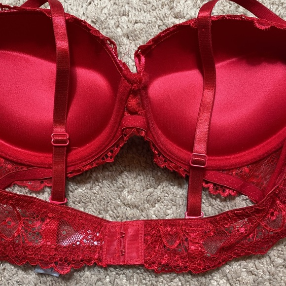 Red Lace Padded Bra 36B - Picture 4 of 8